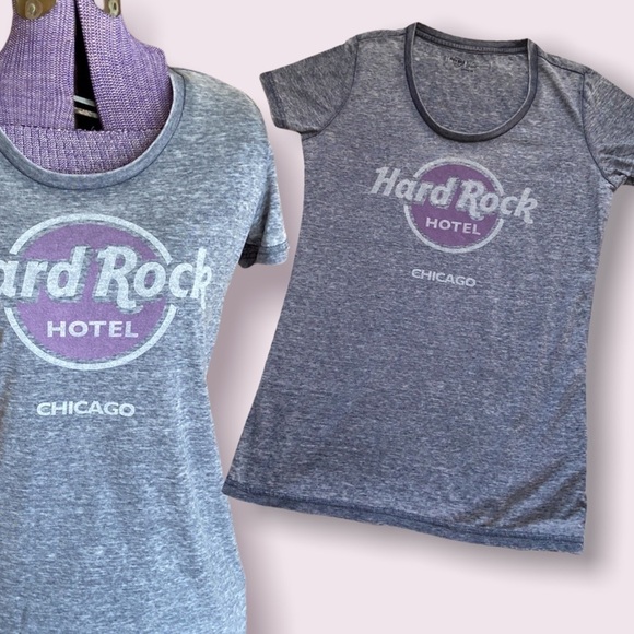 Hard Rock Hotel Chicago Gray and Purple Graphic T-Shirt Size Juniors Large - Picture 1 of 8